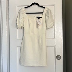 French connection white mini dress puff sleeves